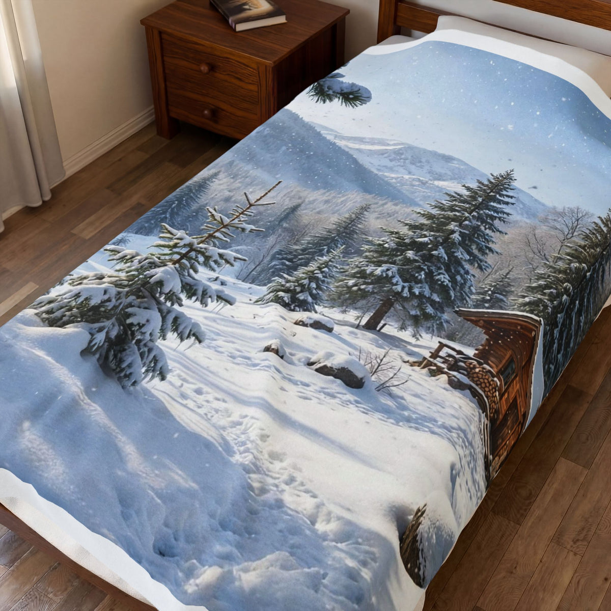Winter Wonderland Mountain Cabin Plush Blanket