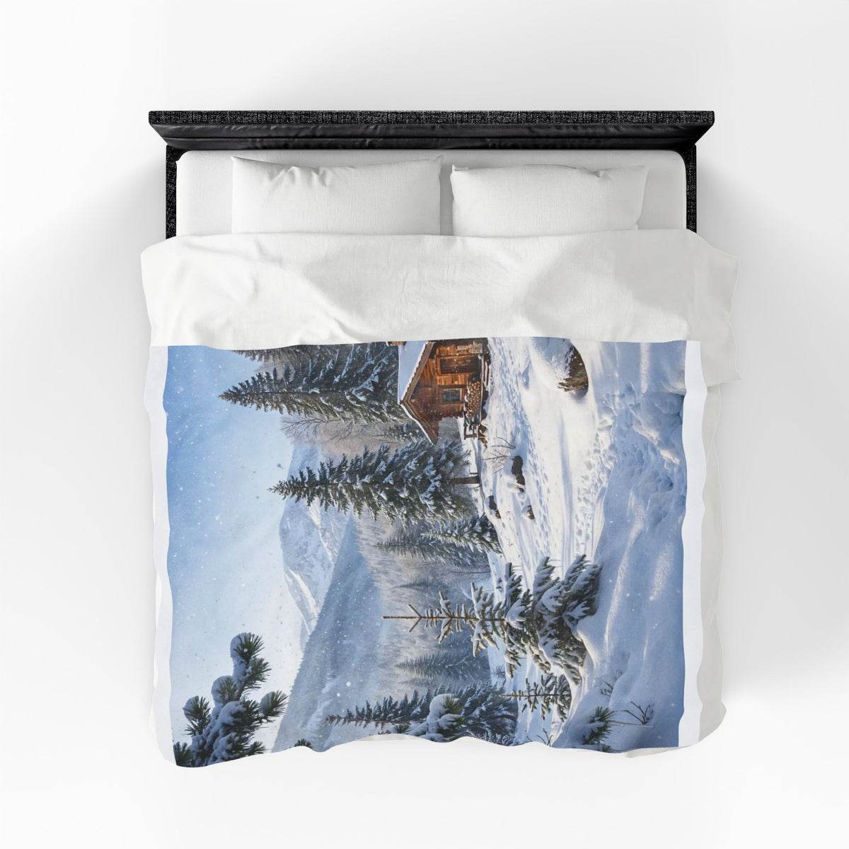 Winter Wonderland Mountain Cabin Plush Blanket