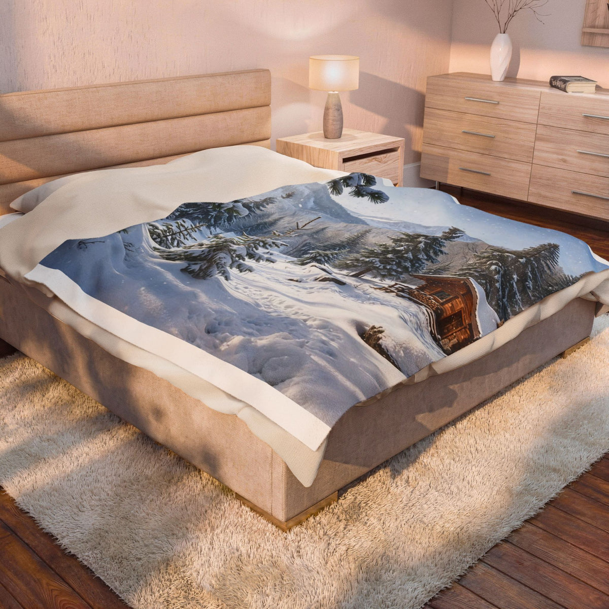 Winter Wonderland Mountain Cabin Plush Blanket