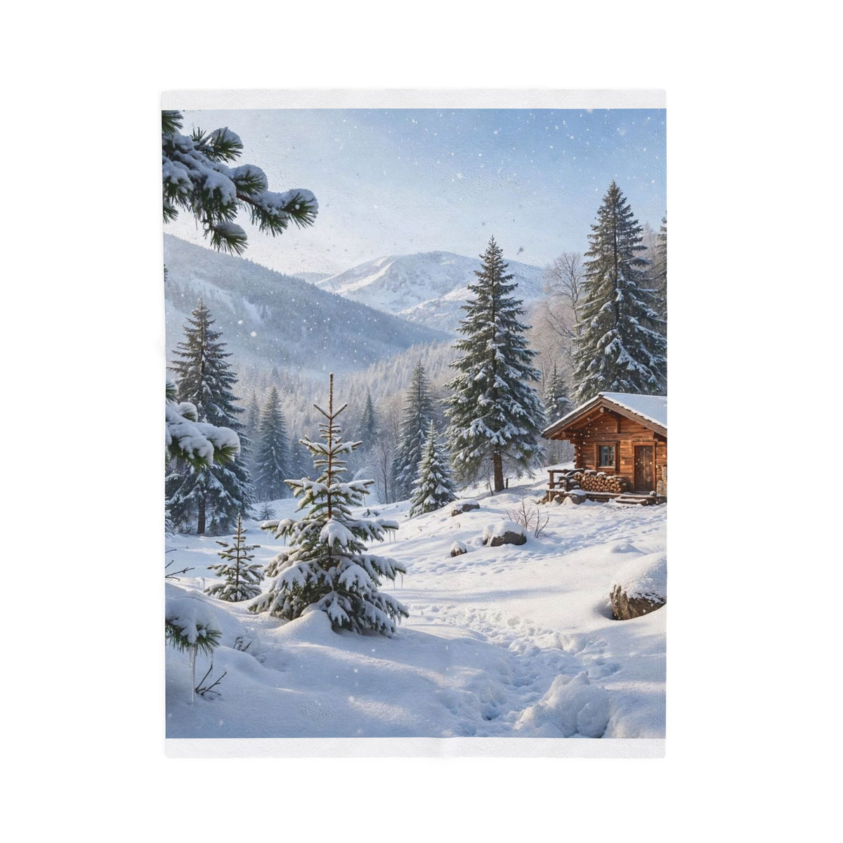 Winter Wonderland Mountain Cabin Plush Blanket