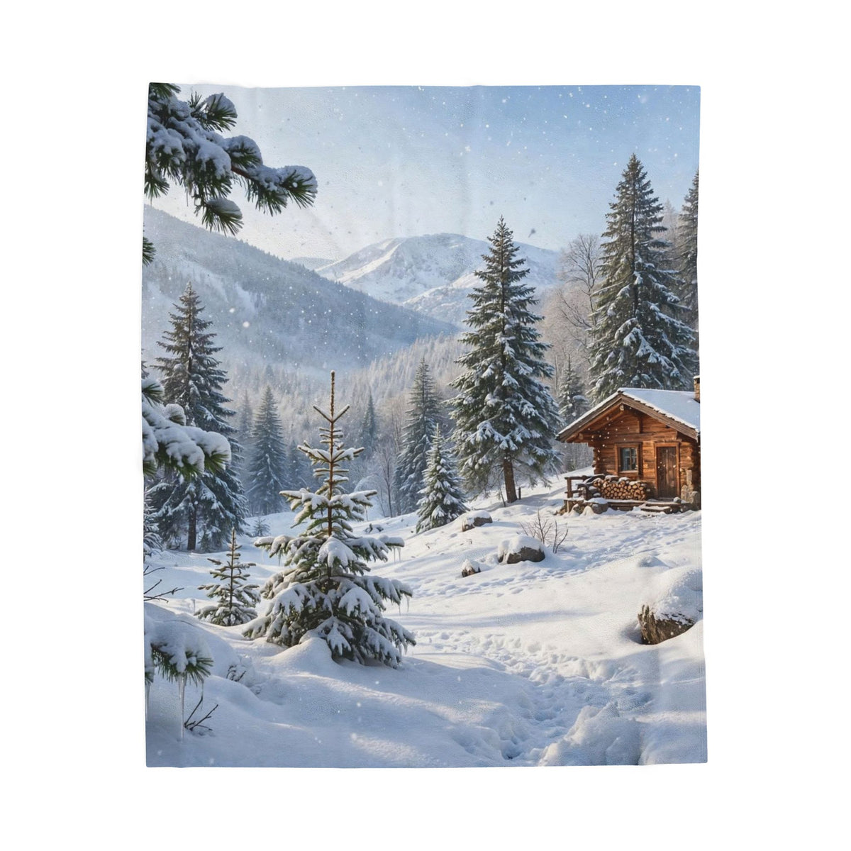 Winter Wonderland Mountain Cabin Plush Blanket