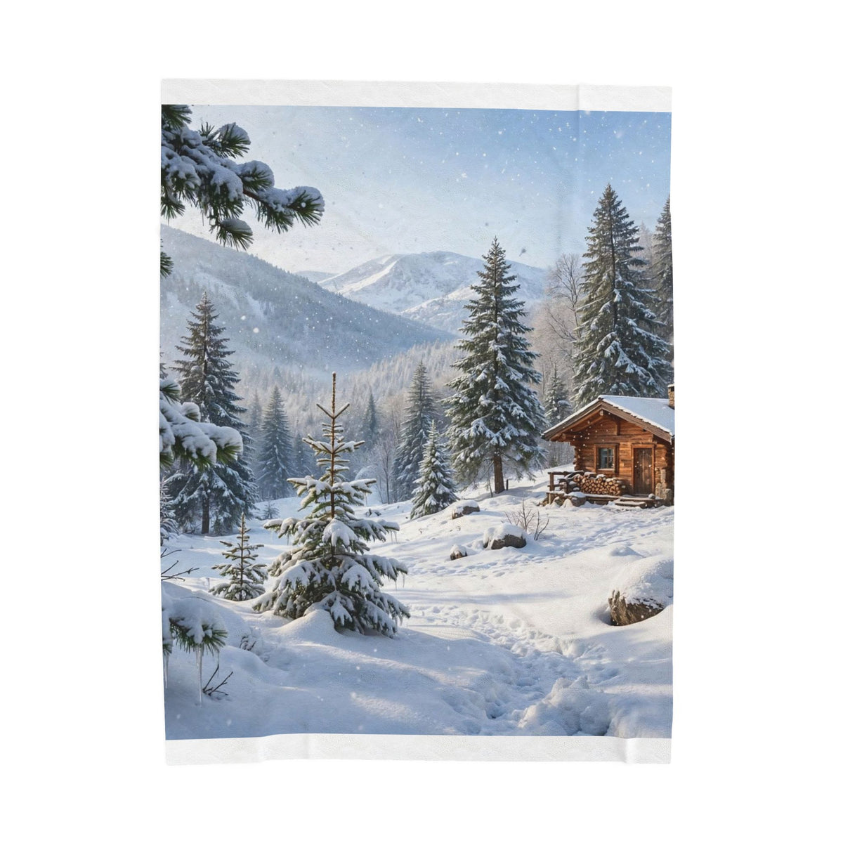Winter Wonderland Mountain Cabin Plush Blanket