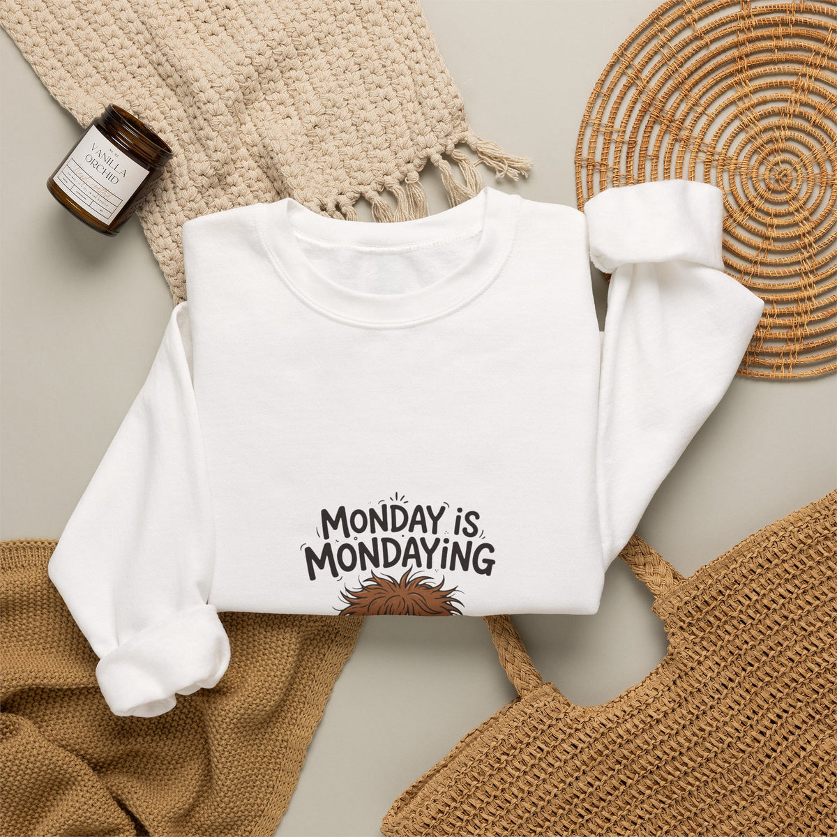 Monday Is Mondaying Sweatshirt — Funny Cozy Crewneck for Coffee Lovers