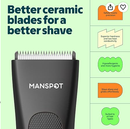 MANSPOT Manscape Groin & Body Hair Trimmer for Men, Electric Pubic Shaver