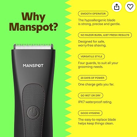 MANSPOT Manscape Groin & Body Hair Trimmer for Men, Electric Pubic Shaver